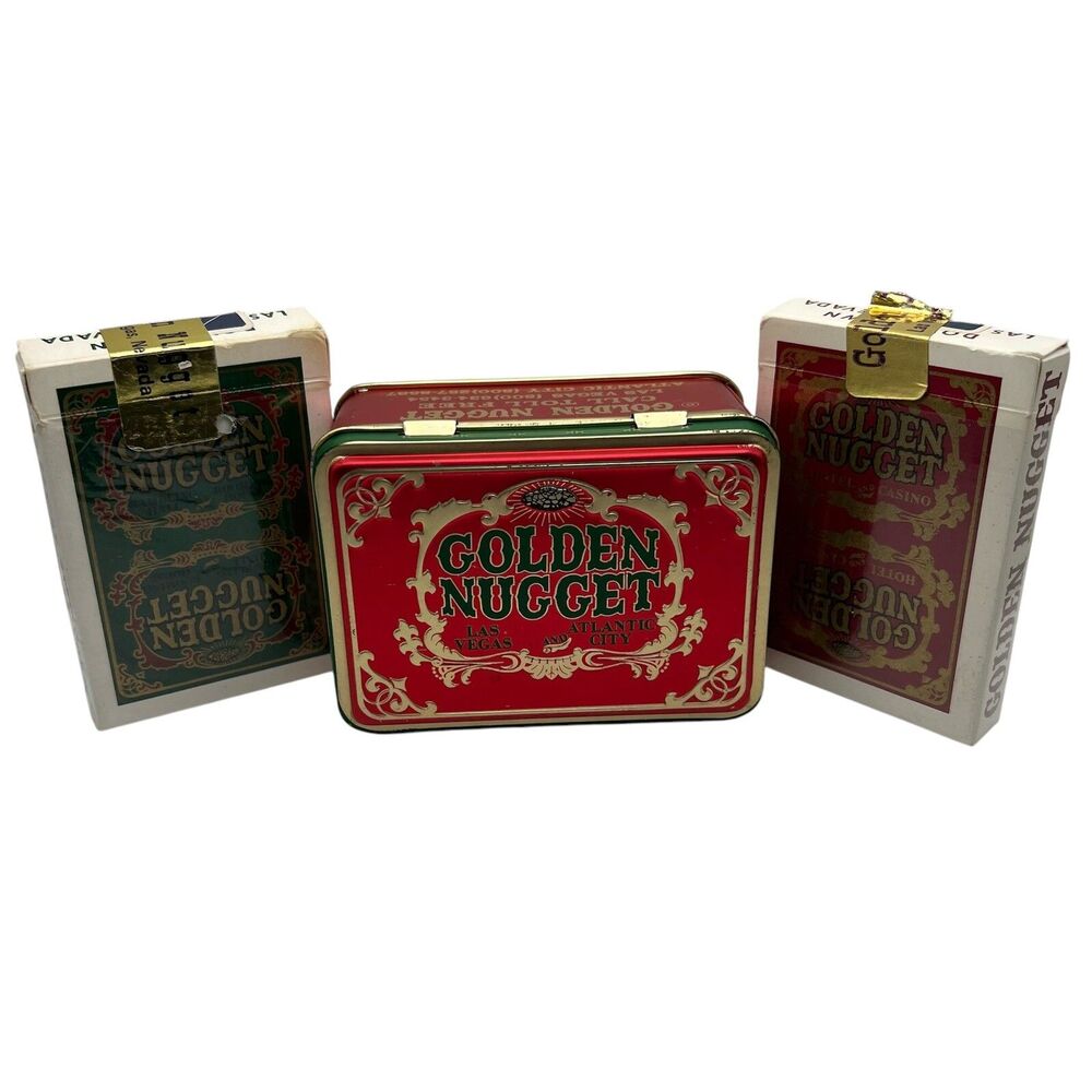 Vintage Golden Nugget Casino Playing Cards Red Tin Las Vegas Atlantic City